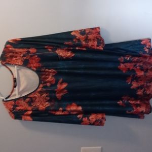 Lily by Firmiana Blouse. Size XL. Navy with Orange/Brown Flowers
